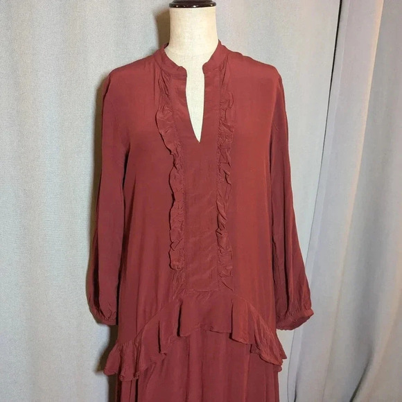 TOAST UK Red Dress Midi Maxi Ruffle Long Sleeve Size UK 6 US 2 Long Sleeve - Picture 3 of 11